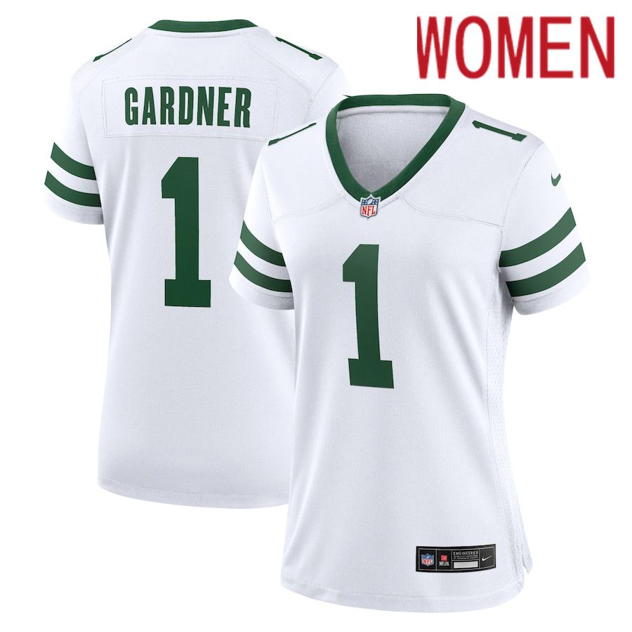 Women New York Jets #1 Ahmad Sauce Gardner Nike Legacy White Game Player NFL Jersey->women nfl jersey->Women Jersey